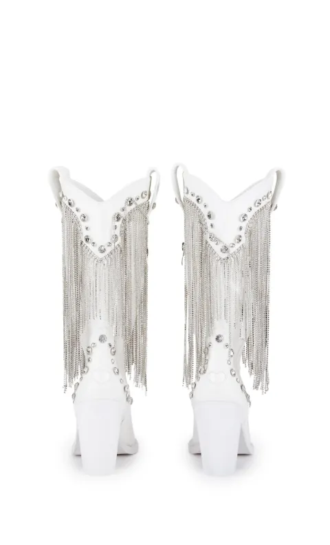 White leather cowboy boots with rhinestones