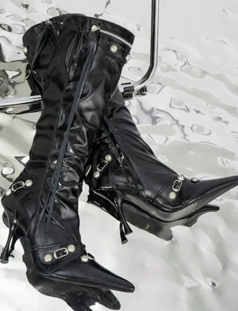 90s-style patent boots