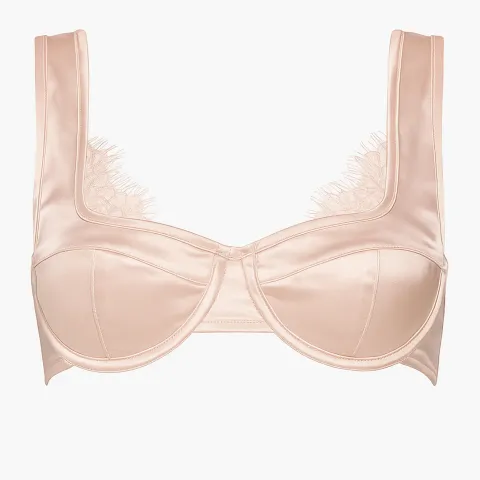 Pink satin bralette with lace