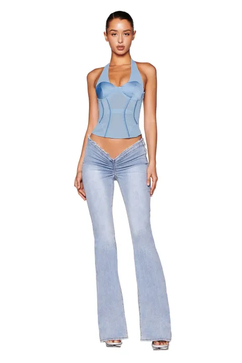 Light blue corset with neck ribbons