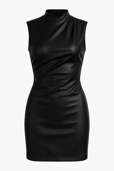 Black ruched leather dress