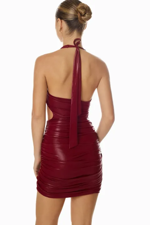 Burgundy mini dress with knotted front