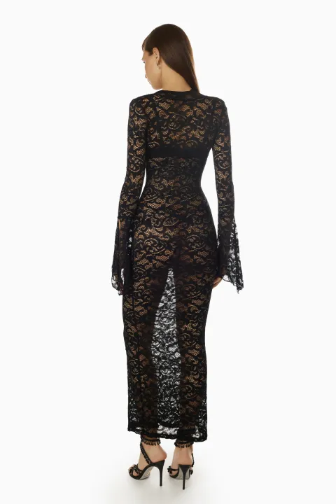 Black lace dress with flared sleeves
