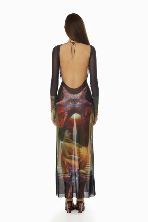 Black mesh dress with starfish print