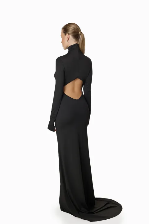 Dress with crossover bodice and waist cutout