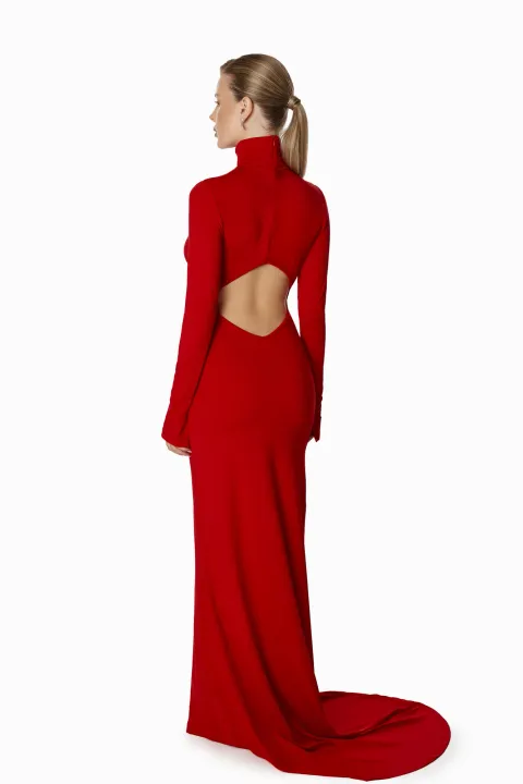 Dress with crossover bodice and waist cutout