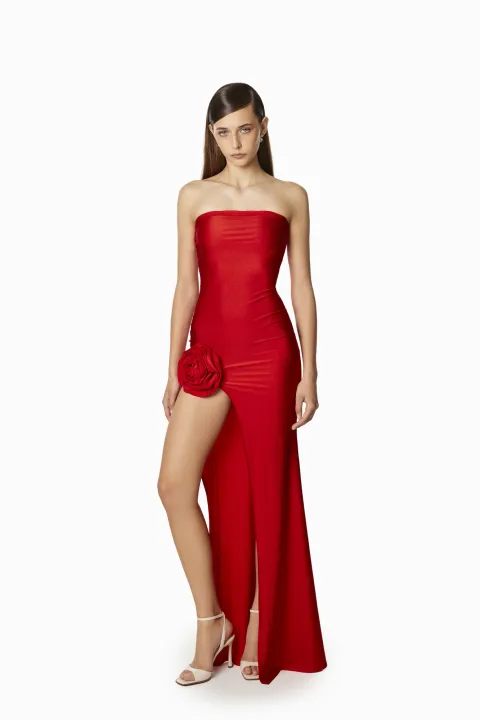 Red bodycon dress with cutout and bow