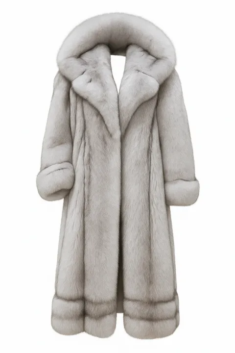 Fur coat with hood