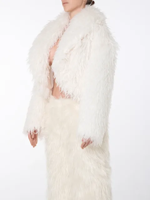 Cropped white faux fur coat