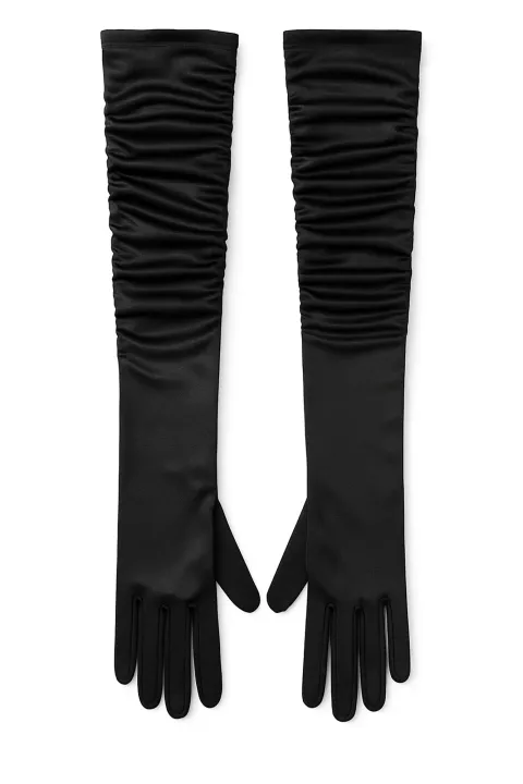 Black long satin gloves