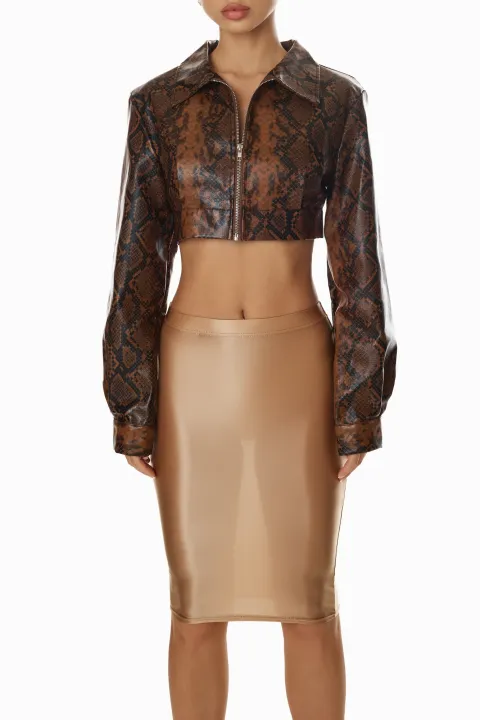 Cropped snakeskin leather jacket