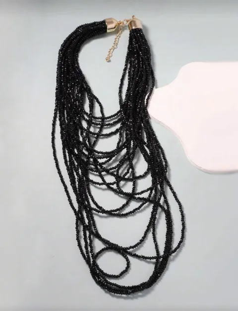Black multi-row beaded necklace