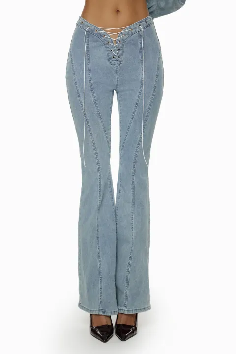Light blue lace-up jeans