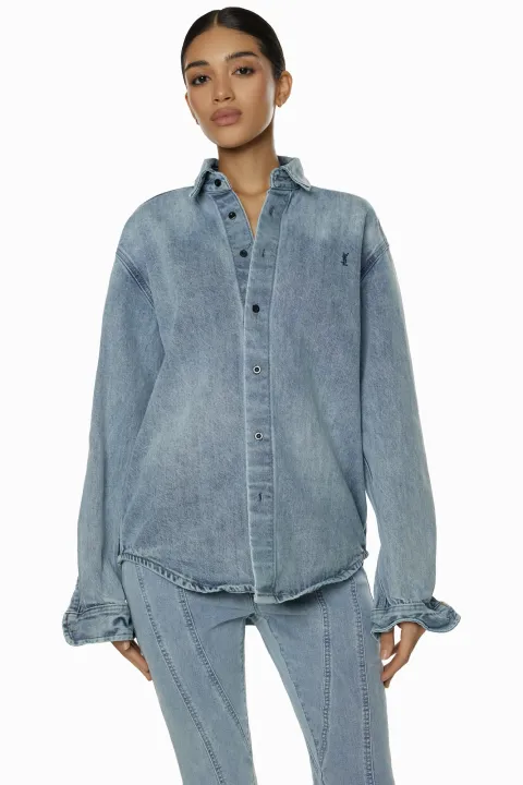 Light blue lace-up jeans