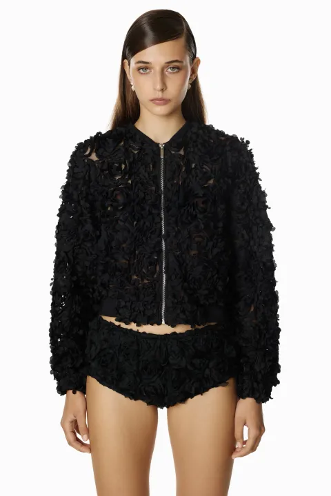 Floral set with bomber jacket and shorts