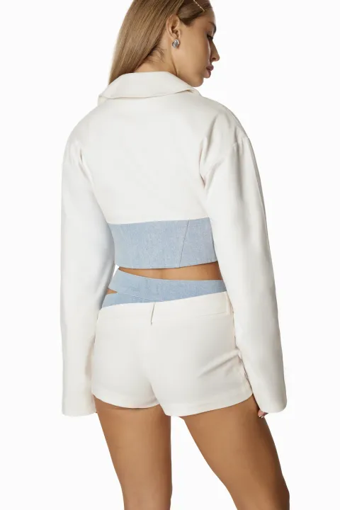 Jacket and shorts set with denim insert