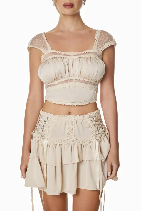 Beige top and skirt set