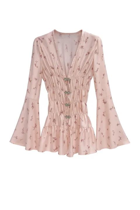 Floral print tunic with flared sleeves