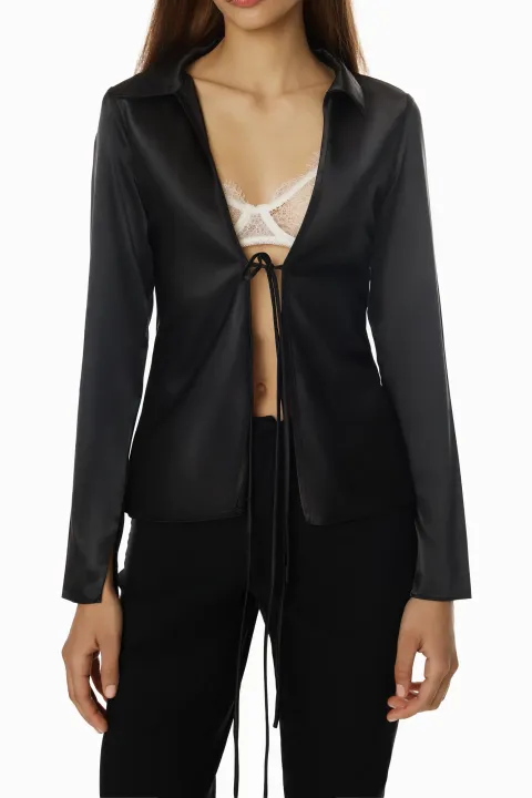 Milky satin tie shirt