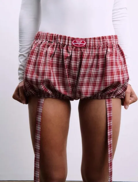 Red vichy check shorts