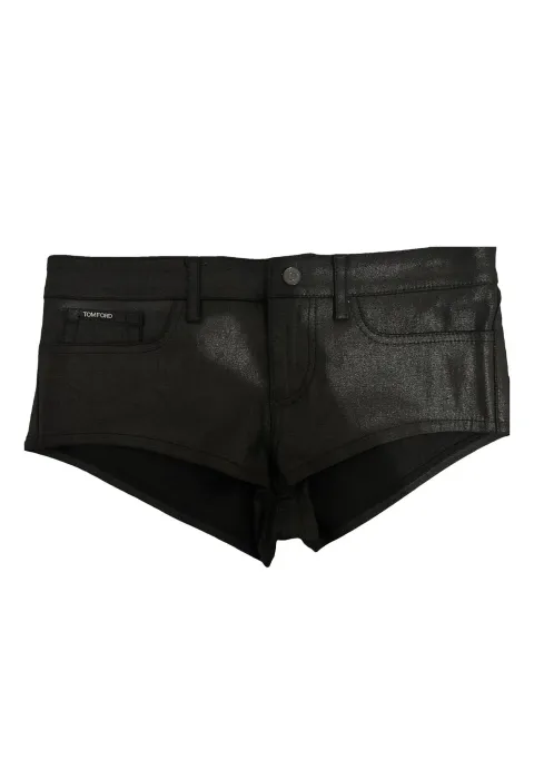 Black mini shorts with metallic coating