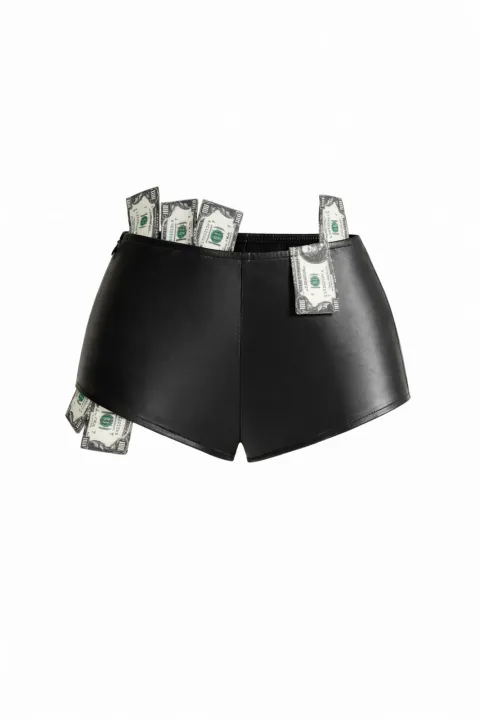 Black mini shorts with dollar print