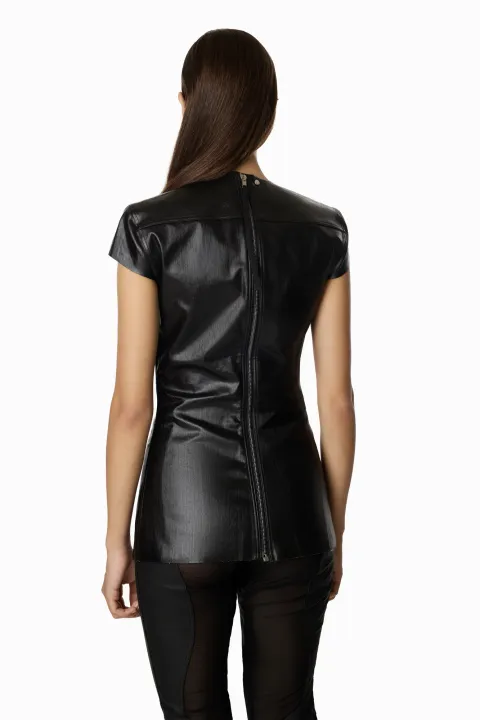 Elongated leather top with back zipper