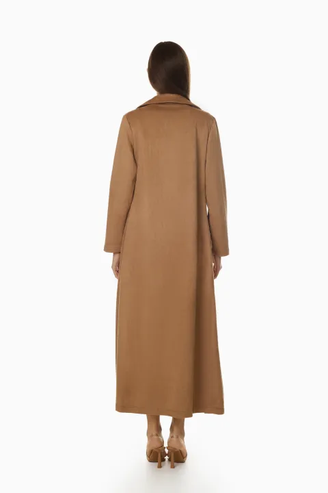 Long camel suede trench coat