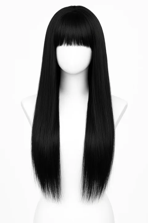 Synthetic hair wig straight black