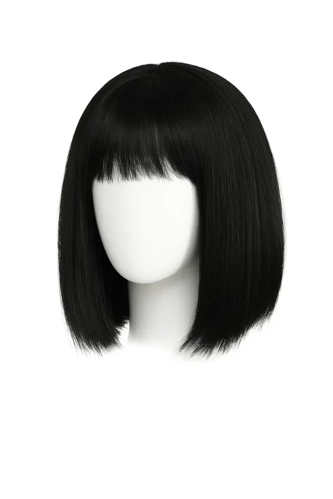 Synthetic hair wig straight black
