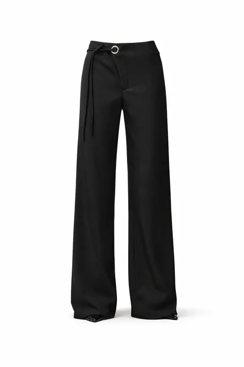 Black pants with tie and decorative ring