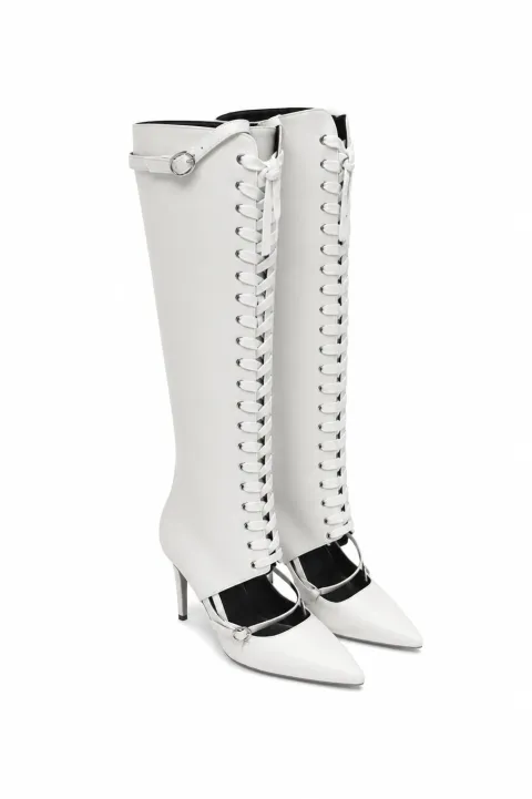 White lace-up boots