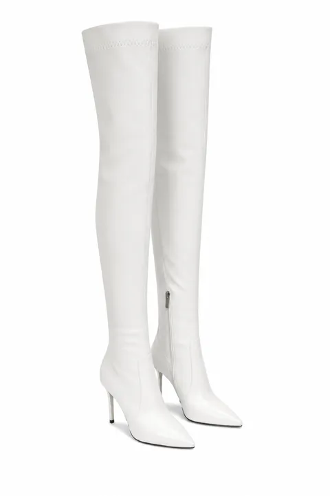 White leather thigh-high boots
