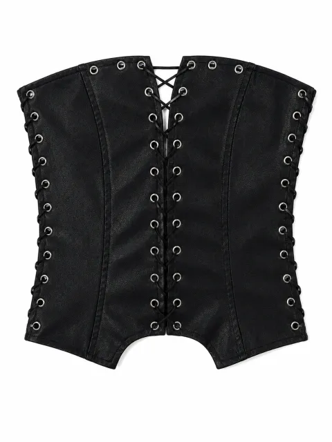 Zip-front leather corset with lacing