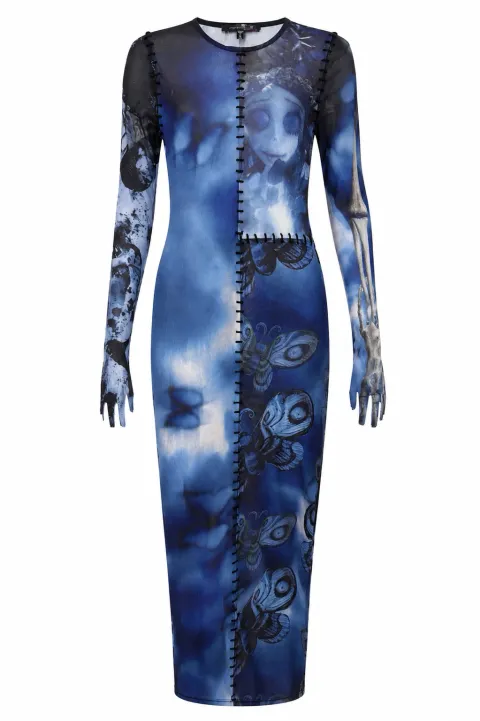 Mesh dress with a Corpse Bride art print