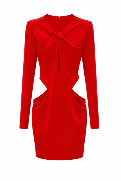 Dress with shaped cutouts and knot detail