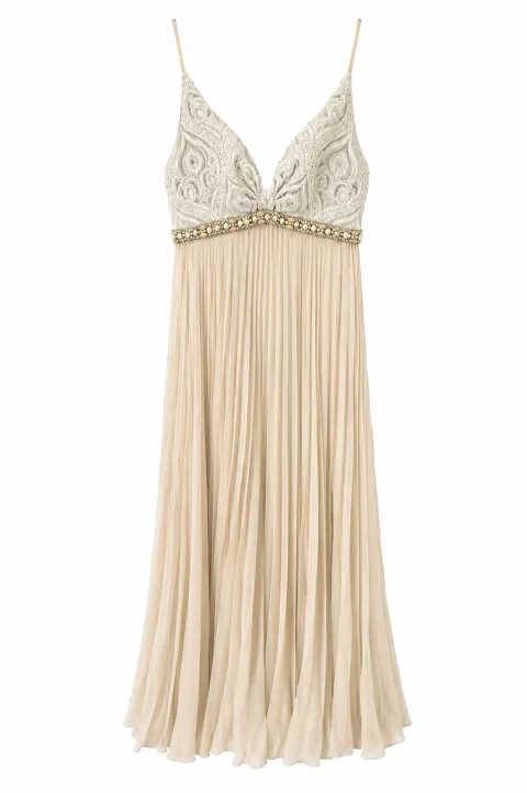 Pleated dress with beaded base