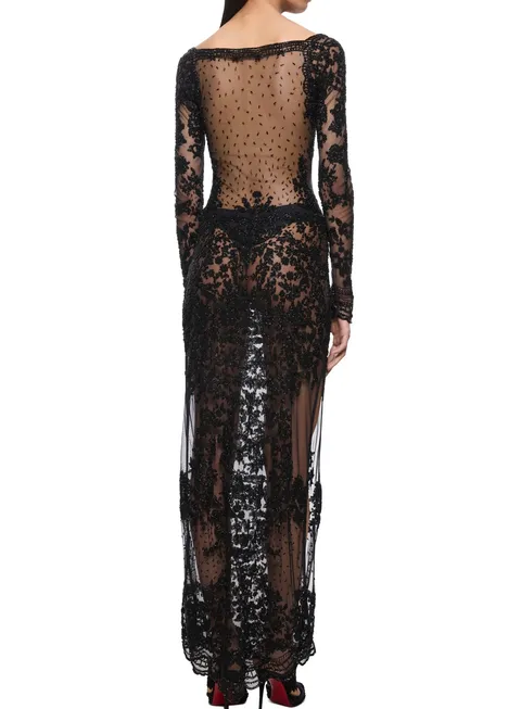 Sheer beaded dress with choker