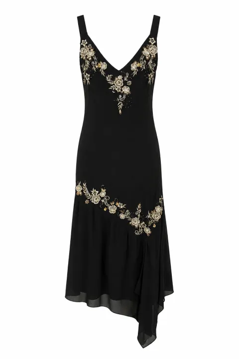 Chiffon dress with floral embroidery
