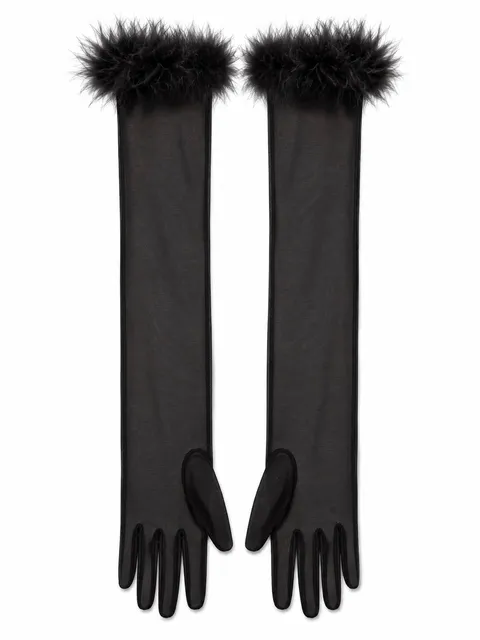 Fur-trim mesh gloves