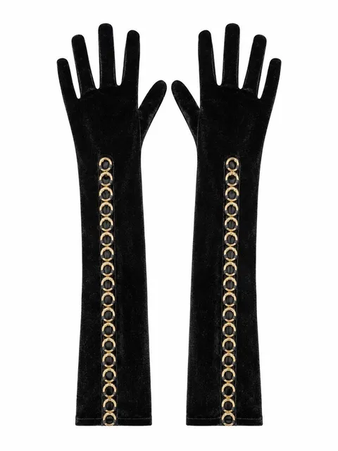 Velvet gloves with gold rings