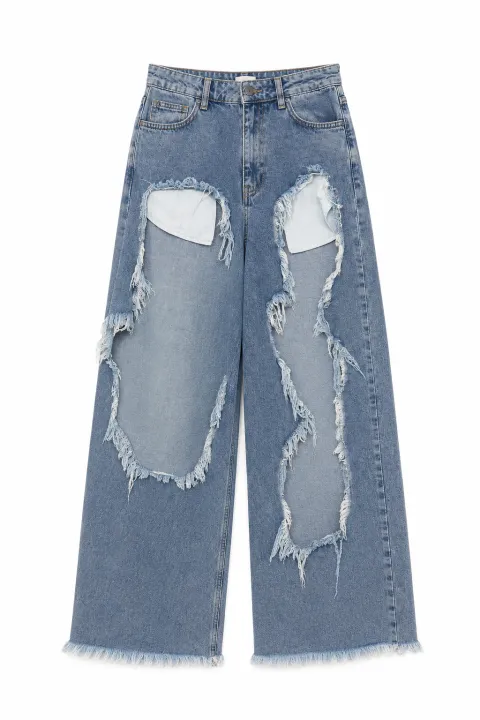 Wide-leg jeans with slits