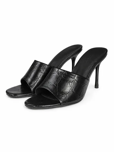 Black heeled mules