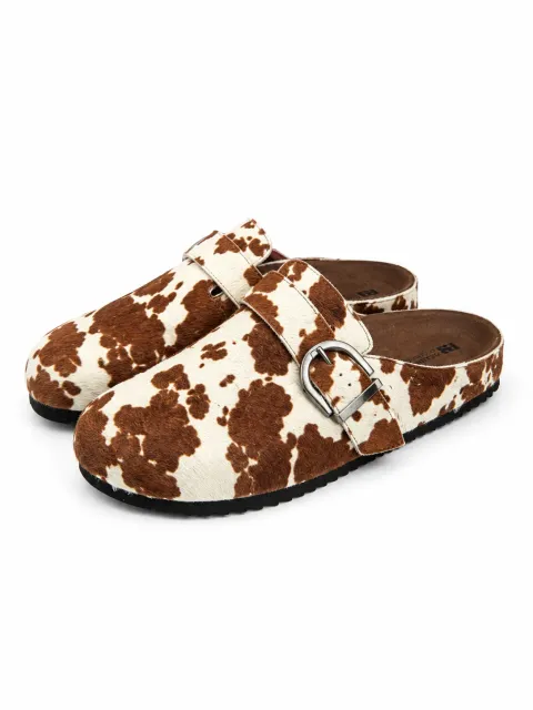 Cow-print mules