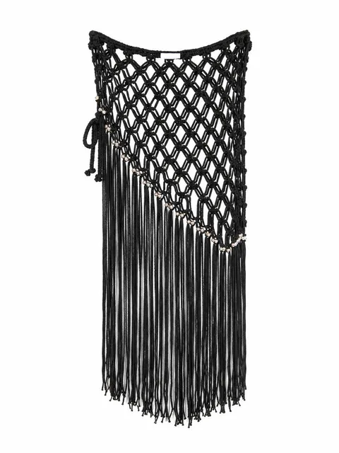 Knitted fringed overlay skirt