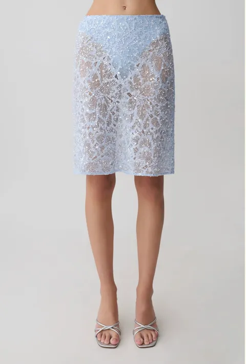 Blue lace skirt with sequins