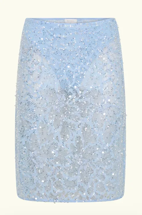 Blue lace skirt with sequins