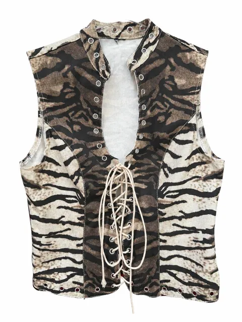 Tiger print lace-up top