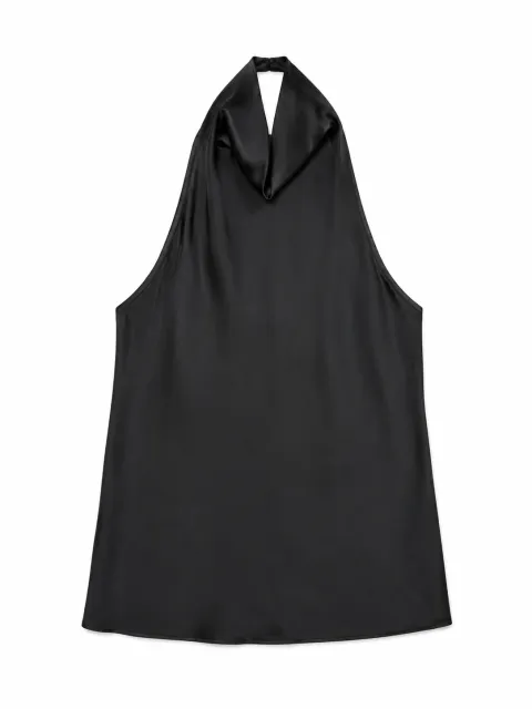 Black open-back satin top