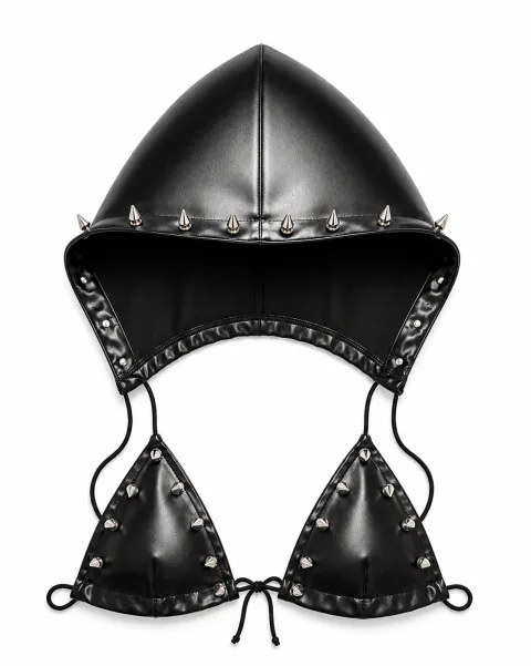 Leather hooded bra top